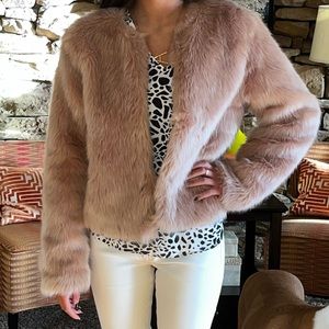 Size S Faux Fur Jacket. Peachy/Pink shade. Great for dresses.